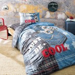 Комплект подросткового постельного белья TAC COOL хлопковый ранфорс голубой 1,5 спальный, фото, фотография