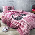 Комплект подросткового постельного белья TAC LISTEN хлопковый ранфорс розовый 1,5 спальный, фото, фотография