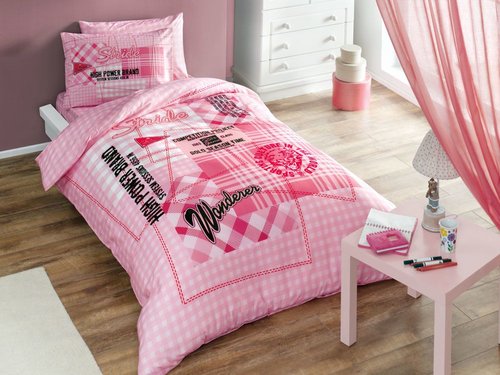 Комплект подросткового постельного белья TAC TIME хлопковый ранфорс розовый 1,5 спальный, фото, фотография