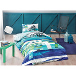 Комплект подросткового постельного белья TAC LIMITED хлопковый ранфорс бирюзовый 1,5 спальный, фото, фотография