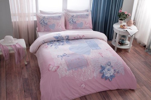 Постельное белье TAC HAPPY DAYS ADELIA хлопковый ранфорс розовый 1,5 спальный, фото, фотография