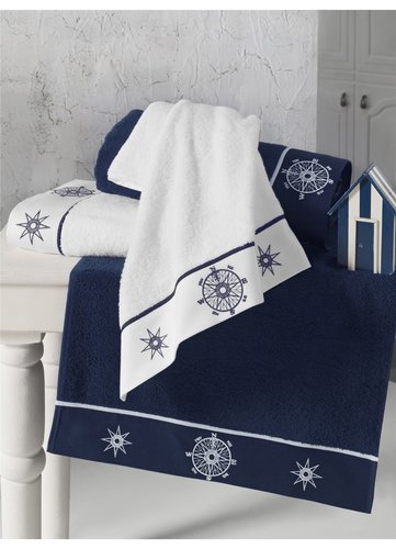 Полотенце для ванной Soft Cotton MARINE LADY хлопковая махра тёмно-синий 50х100, фото, фотография