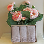 Набор полотенец для ванной в подарочной упаковке 32х50 3 шт. Soft Cotton VICTORIA хлопковая махра лиловый, фото, фотография