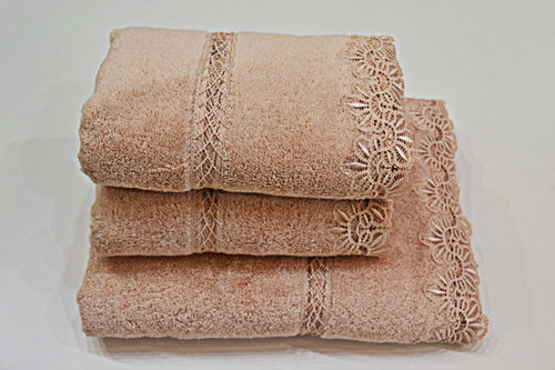 Полотенце для ванной Soft Cotton VICTORIA хлопковая махра пудра 50х100, фото, фотография