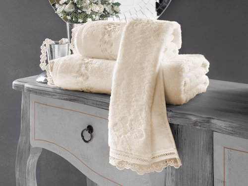 Полотенце для ванной Soft Cotton LUNA хлопковая махра экрю 85х150, фото, фотография