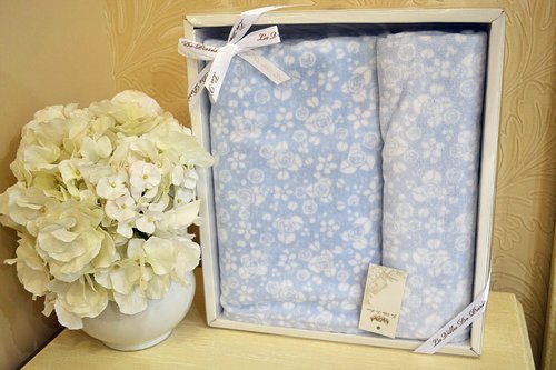 Подарочный набор полотенец для ванной 50х90, 70х140 La Villa ALLOWER хлопковая махра голубой, фото, фотография