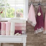 Подарочный набор полотенец для ванной 3 пр. La Villa BALEY хлопковая махра тёмно-розовый, фото, фотография