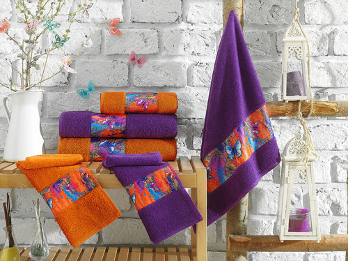 Подарочный набор полотенец для ванной 3 пр. La Villa GREANESS хлопковая махра оранжевый, фото, фотография
