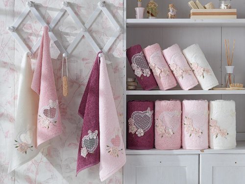 Подарочный набор полотенец для ванной 3 пр. La Villa AIMER хлопковая махра розовый, фото, фотография