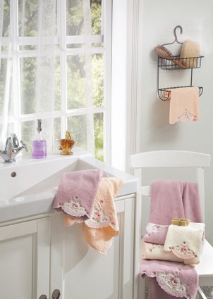 Подарочный набор полотенец для ванной 3 пр. La Villa GINA хлопковая махра персиковый, фото, фотография