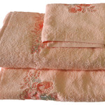 Подарочный набор полотенец для ванной 3 пр. La Villa LIDA хлопковая махра персиковый, фото, фотография