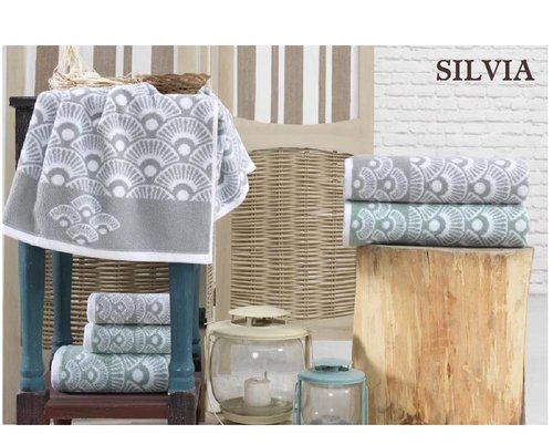 Подарочный набор полотенец для ванной 3 пр. La Villa SILVIA хлопковая махра серый, фото, фотография
