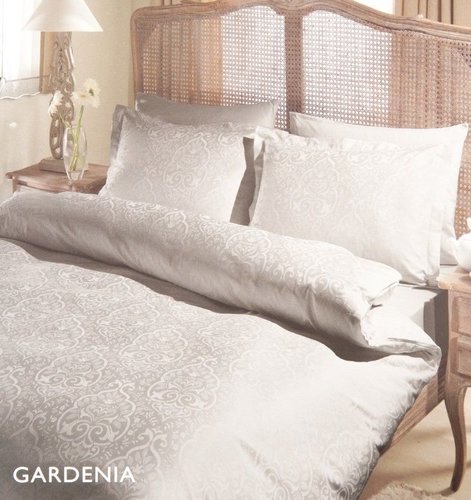 Постельное белье TAC LUX GARDENIA хлопковый сатин-жаккард бежевый евро, фото, фотография