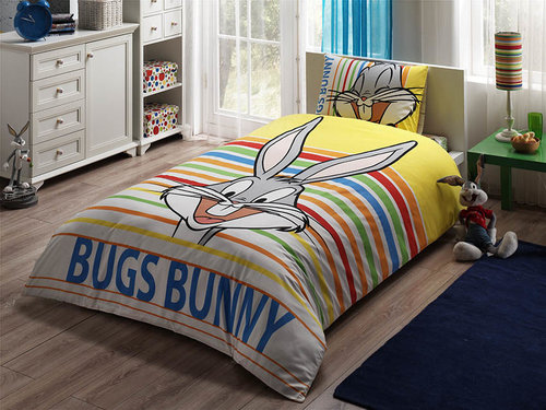 Детское постельное белье TAC BUGS BUNNY STRIPED хлопковый ранфорс 1,5 спальный, фото, фотография