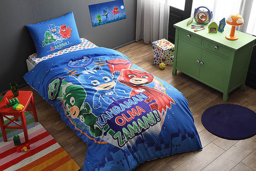 Детское постельное белье TAC PJ MASKS хлопковый ранфорс 1,5 спальный, фото, фотография