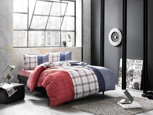 Комплект подросткового постельного белья TAC CLOUD хлопковый ранфорс красный евро, фото, фотография