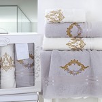Подарочный набор полотенец для ванной Karna KAREN хлопковая махра 50х90 2 шт., 70х140 2 шт. серый, фото, фотография