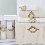 Подарочный набор полотенец для ванной Karna KAREN хлопковая махра 50х90 2 шт., 70х140 2 шт. бежевый, фото, фотография