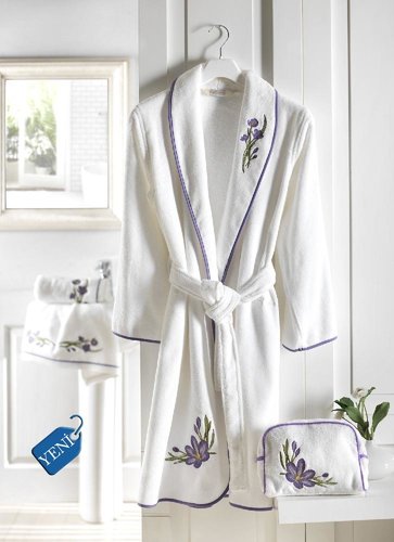 Подарочный набор с халатом Soft Cotton BLOSSOM хлопковая махра лиловый S, фото, фотография