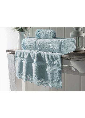 Набор полотенец для ванной в подарочной упаковке Soft Cotton VICTORIA хлопковая махра 3 пр. бирюзовый, фото, фотография
