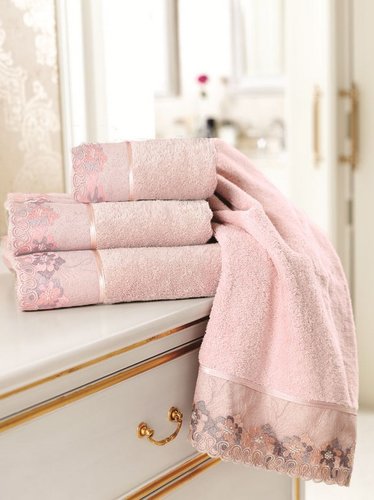 Полотенце для ванной Soft Cotton LALEZAR хлопковая махра тёмно-розовый 85х150, фото, фотография