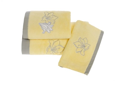 Набор полотенец для ванной в подарочной упаковке 32х50 3 шт. Soft Cotton LILIUM хлопковая махра жёлтый, фото, фотография