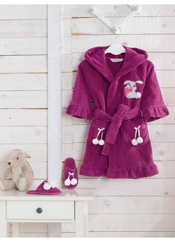 Халат детский для девочки Soft Cotton BUNNY хлопковая махра фиолетовый 2 года, фото, фотография