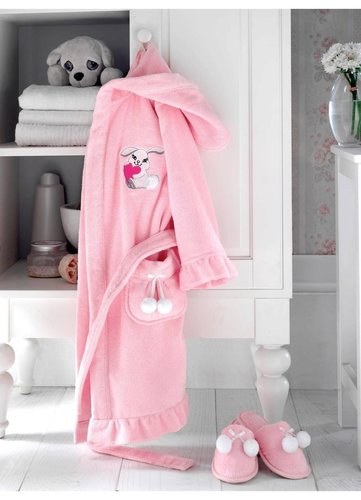 Халат детский для девочки Soft Cotton BUNNY хлопковая махра розовый 2 года, фото, фотография