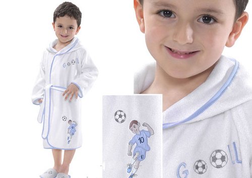 Халат детский для мальчика Soft Cotton FOOTBALLER хлопковая махра голубой 6 лет, фото, фотография