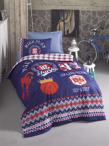 Детское постельное белье Cotton Box GIRLS & BOYS BASKETBALL хлопковый ранфорс синий 1,5 спальный, фото, фотография