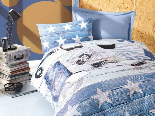 Комплект подросткового постельного белья Cotton Box GIRLS & BOYS MODUS хлопковый ранфорс голубой 1,5 спальный, фото, фотография