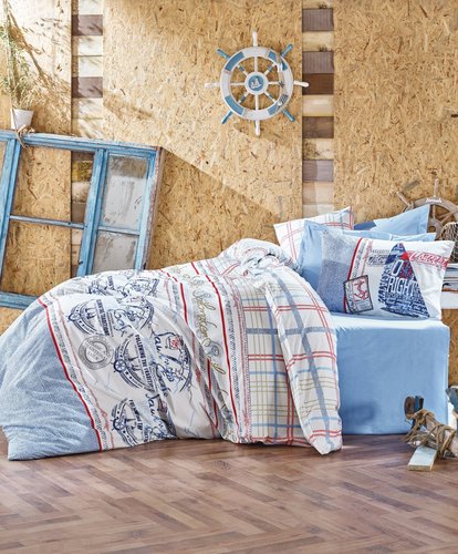 Постельное белье Cotton Box MARITIME SEAPORT хлопковый ранфорс голубой 1,5 спальный, фото, фотография