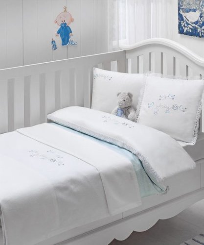 Постельное белье для новорожденных Tivolyo Home COUPLE BEBE хлопковый сатин голубой, фото, фотография