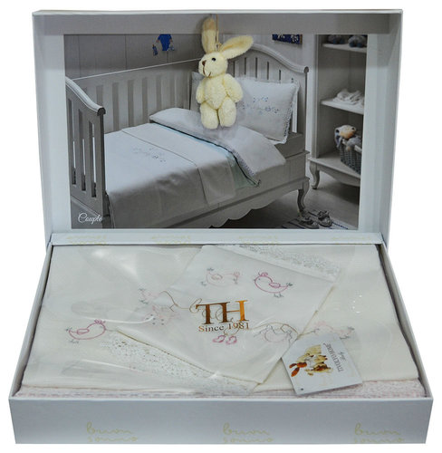 Постельное белье для новорожденных Tivolyo Home COUPLE BEBE хлопковый сатин розовый, фото, фотография