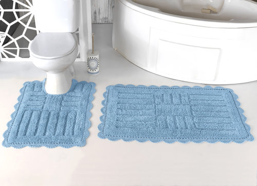 Набор ковриков для ванной Modalin ANCOR хлопок светло-голубой, фото, фотография