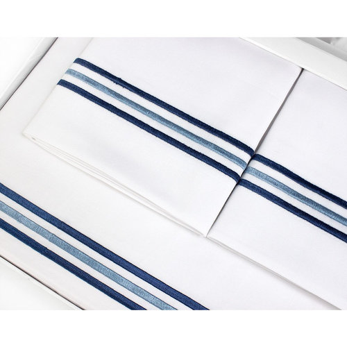Постельное белье Tivolyo Home LINE хлопковый люкс-сатин белый+синий евро, фото, фотография