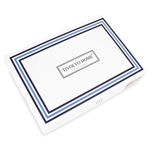 Постельное белье Tivolyo Home LINE хлопковый люкс-сатин белый+синий евро-макси, фото, фотография