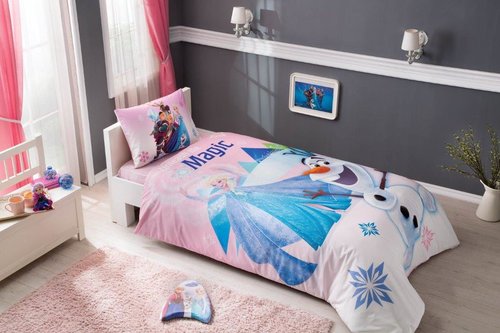 Детское постельное белье TAC FROZEN PINK хлопковый ранфорс 1,5 спальный, фото, фотография
