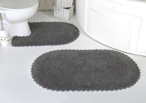 Набор ковриков для ванной Modalin PRIOR хлопок 50х70, 60х100 тёмно-серый, фото, фотография
