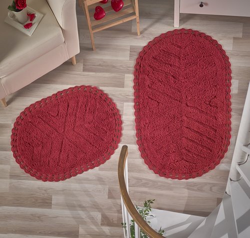 Набор ковриков Modalin CROSS хлопок 50х70, 60х100 красный, фото, фотография
