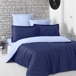 Постельное белье Karna LOFT хлопковый сатин тёмно-синий+голубой 1,5 спальный, фото, фотография