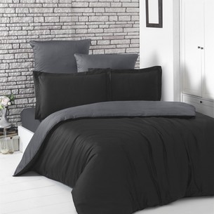 Постельное белье Karna LOFT хлопковый сатин чёрный+тёмно-серый 1,5 спальный