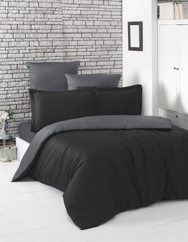 Постельное белье Karna LOFT хлопковый сатин чёрный+тёмно-серый 1,5 спальный, фото, фотография