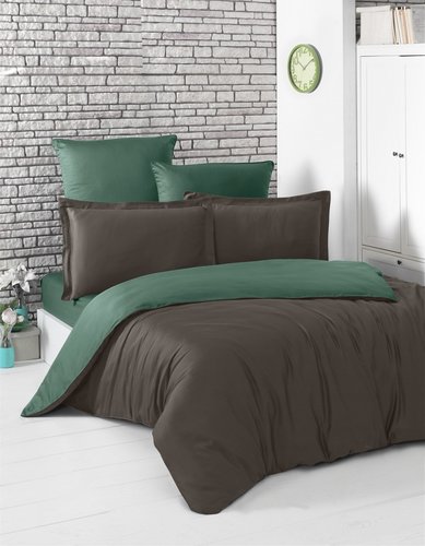 Постельное белье Karna LOFT хлопковый сатин шоколадный+зелёный 1,5 спальный, фото, фотография