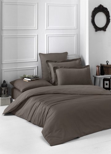 Постельное белье Karna LOFT хлопковый сатин коричневый 1,5 спальный, фото, фотография