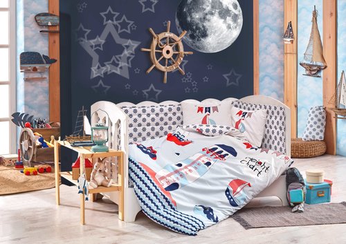 Постельное белье для новорожденных Hobby Home Collection BABY SAILOR хлопковый поплин синий, фото, фотография