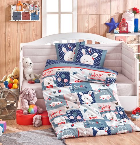 Набор в кроватку для новорожденных Hobby Home Collection SNOOPY хлопковый поплин синий, фото, фотография