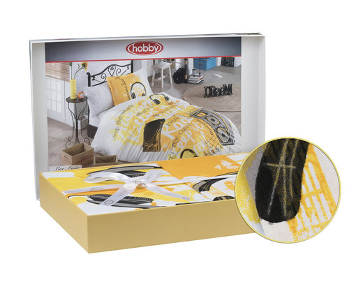 Комплект подросткового постельного белья Hobby Home Collection LIVE MUSIC хлопковый поплин жёлтый 1,5 спальный, фото, фотография