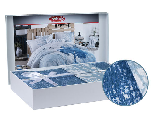 Постельное белье Hobby Home Collection ALANDRA хлопковый сатин голубой 1,5 спальный, фото, фотография