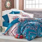 Постельное белье Hobby Home Collection SANCHA хлопковый сатин тёмно-бирюзовый евро, фото, фотография